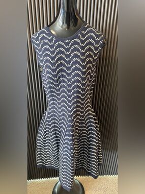 Ted Baker London Navy Chevron Knit Fit & Flare Dress Size 4 (US 10/12)